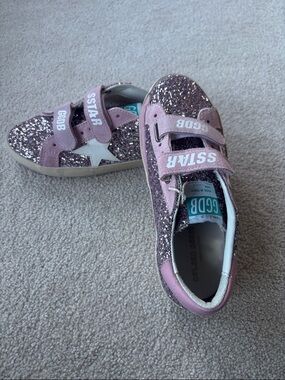 Golden Goose Kids Pink Glitter Superstar Velcro Sneakers with White Star